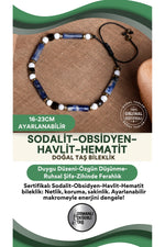 SERTİFİKALI Sodalit Obsidyen Havlit Hematit Doğal Taş Makrome Ayarlanabilir bileklik
