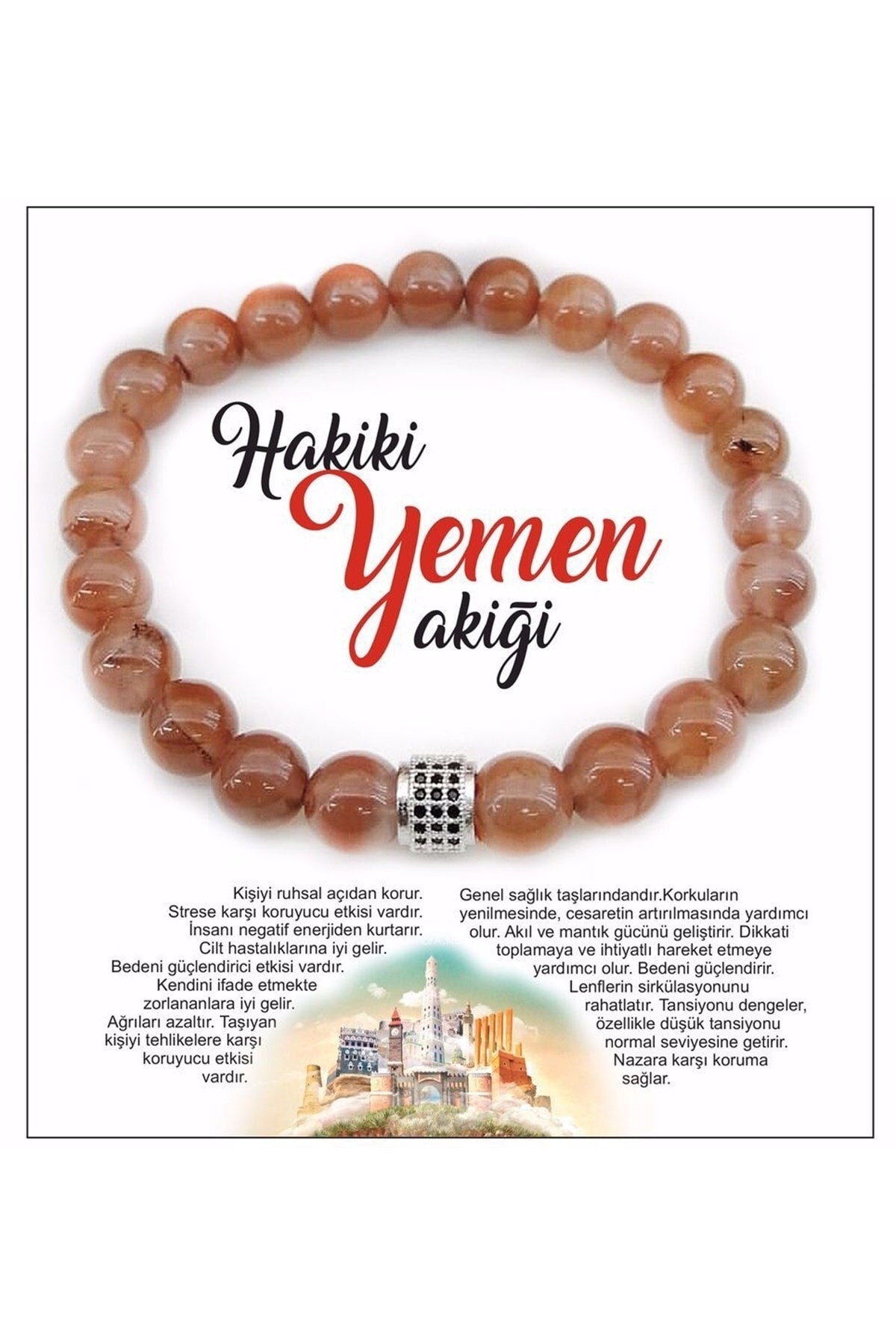 Sertifikalı Hakiki Yemen Akik Doğaltaş Bileklik-8mm B203