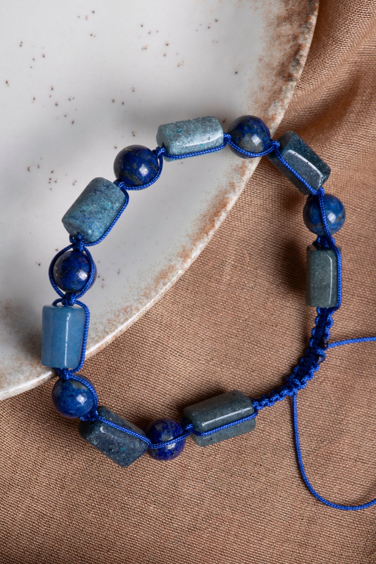 SERTİFİKALI Dumortierite- Lapis Lazuli Doğal Taş Ayarlanabilir Makrome Bileklik