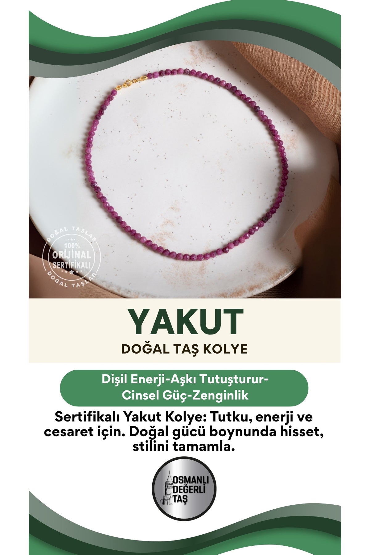SERTİFİKALI Yakut Doğal Taş Kolye