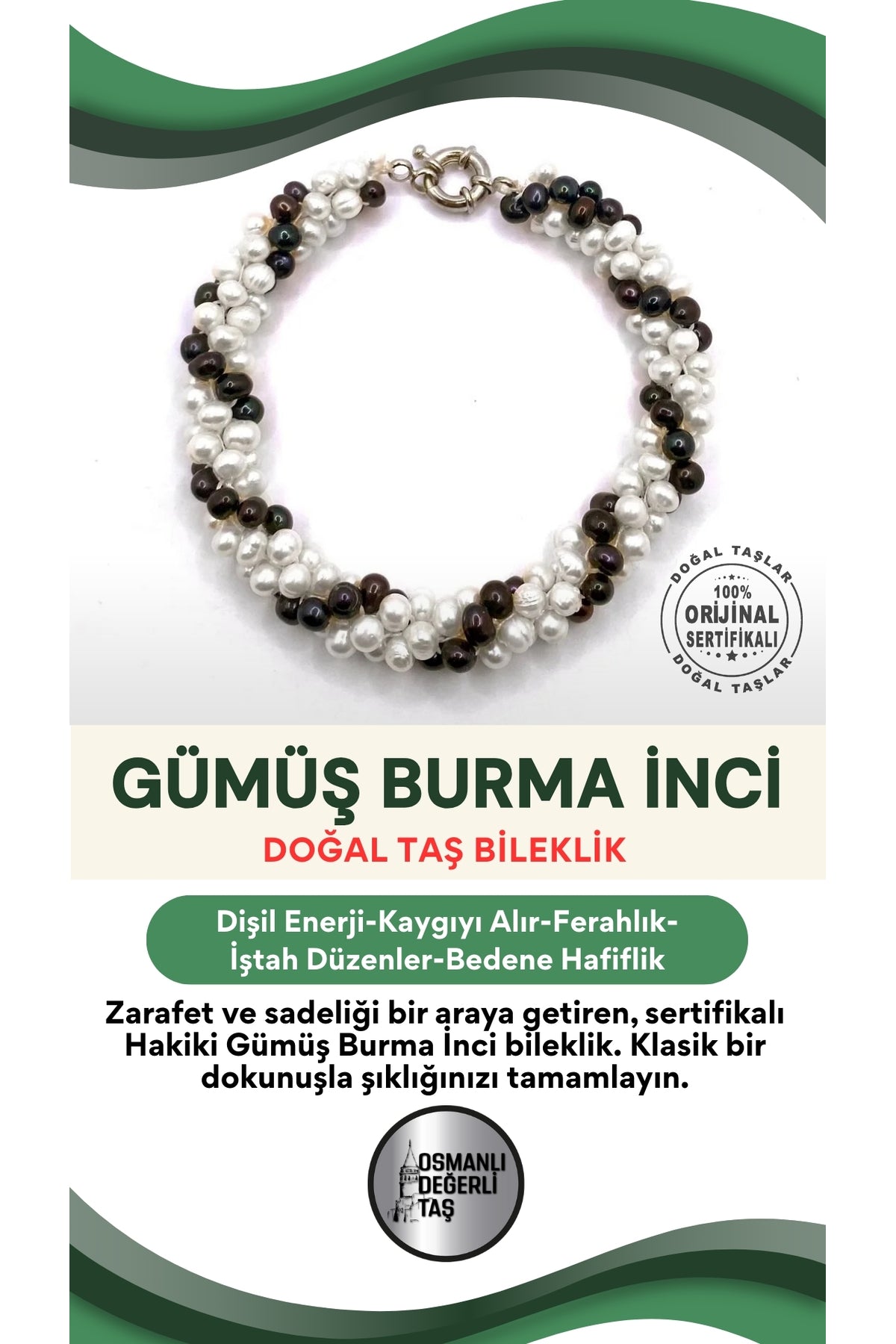 Sertifikalı Hakiki Orijinal Gümüş Burma İnci Bileklik