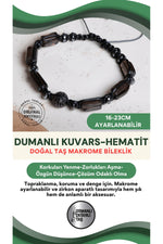 SERTİFİKALI Dumanlı Kuvars-Hematit Doğal Taş Makrome Ayarlanabilir Zirkon Aparatlı Bileklik