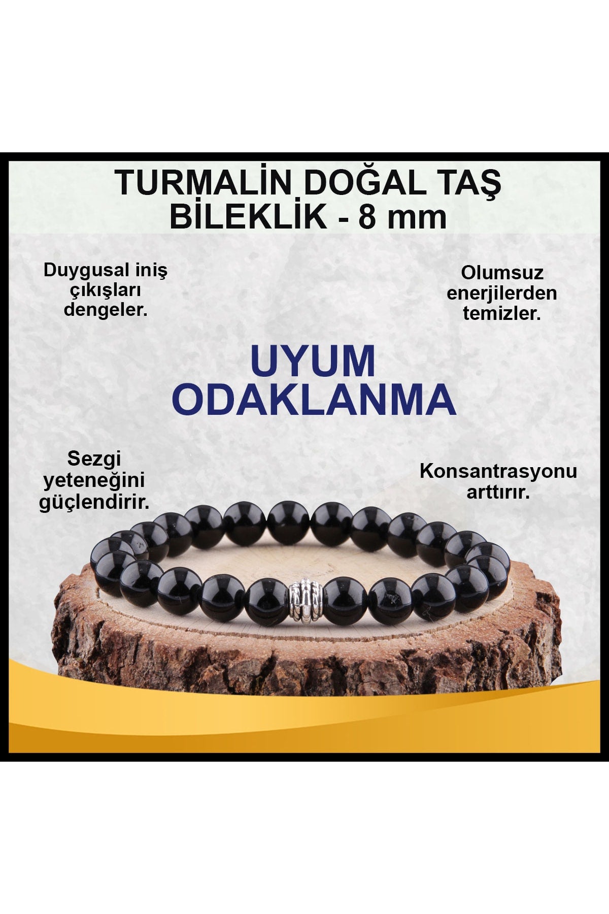 Sertifikalı Siyah Turmalin Doğal Taş Bileklik 8 Mm - B874
