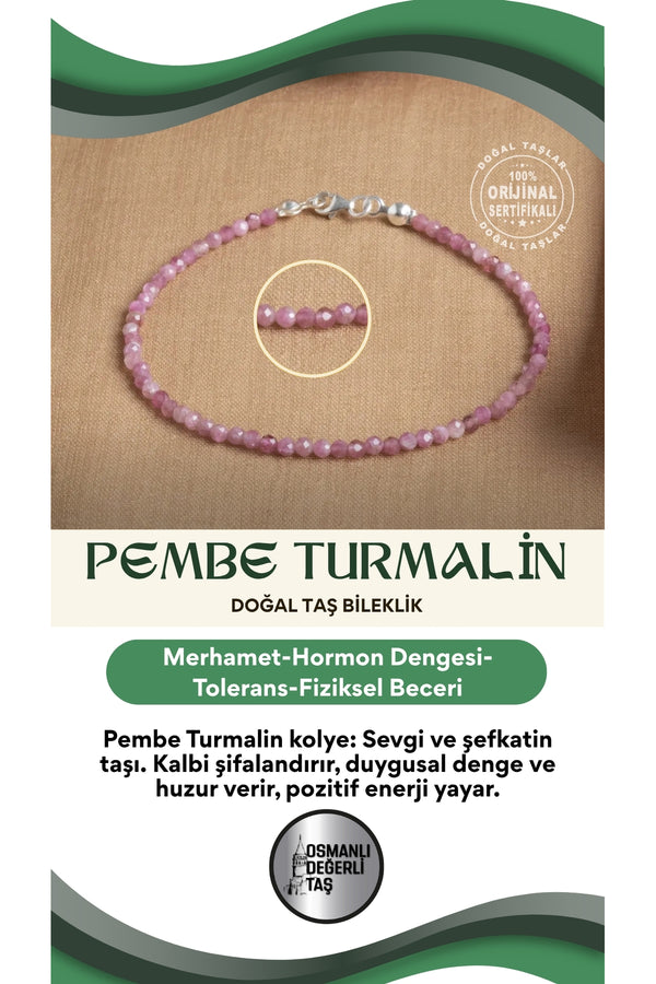 Sertifikalı Pembe Turmalin Doğal Taş Bileklik