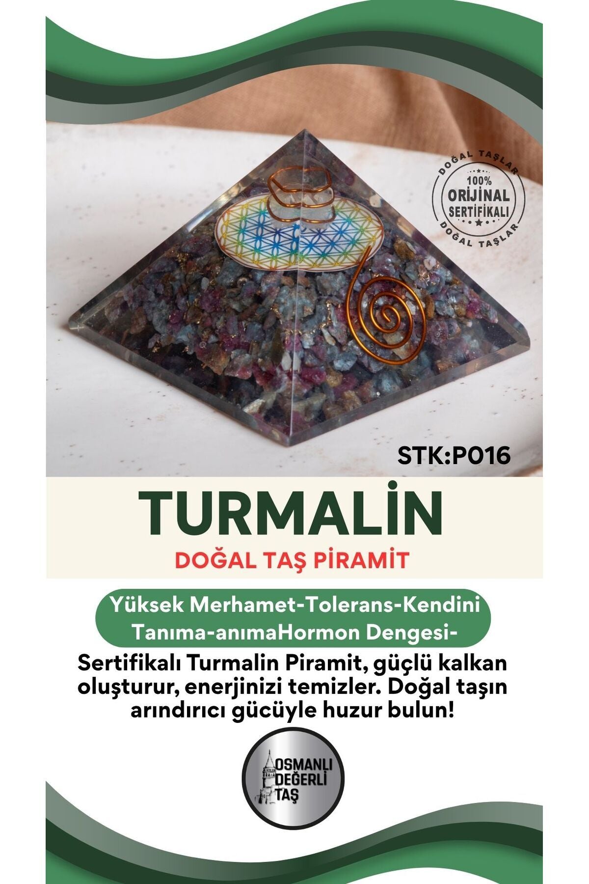 Sertifikalı Turmalin Doğal Taş Piramit No:2 P016