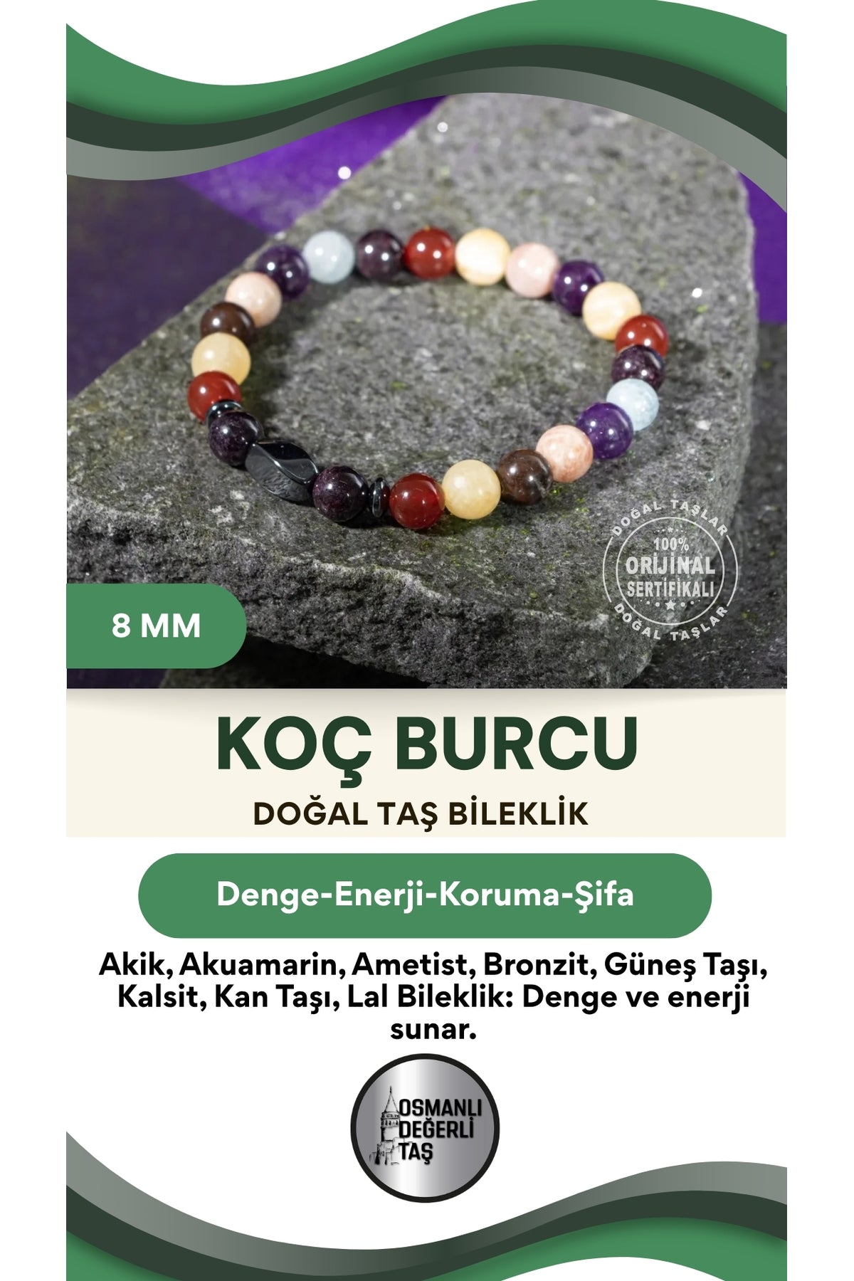 Koç Burcu Doğal Taş 8mm Hematit Bileklik