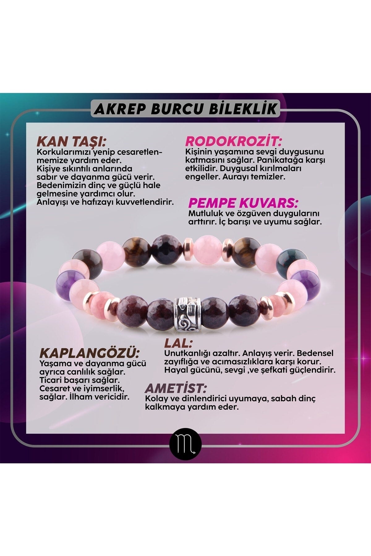 Sertifikalı Akrep Burcu Doğal Taş Bileklik B019