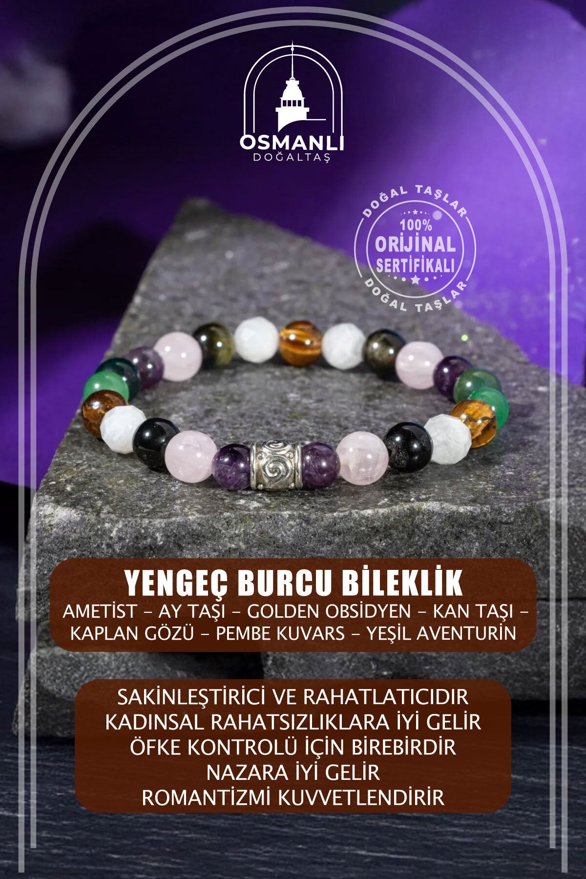 Yengeç Burcu Doğal Taş 8mm Bileklik