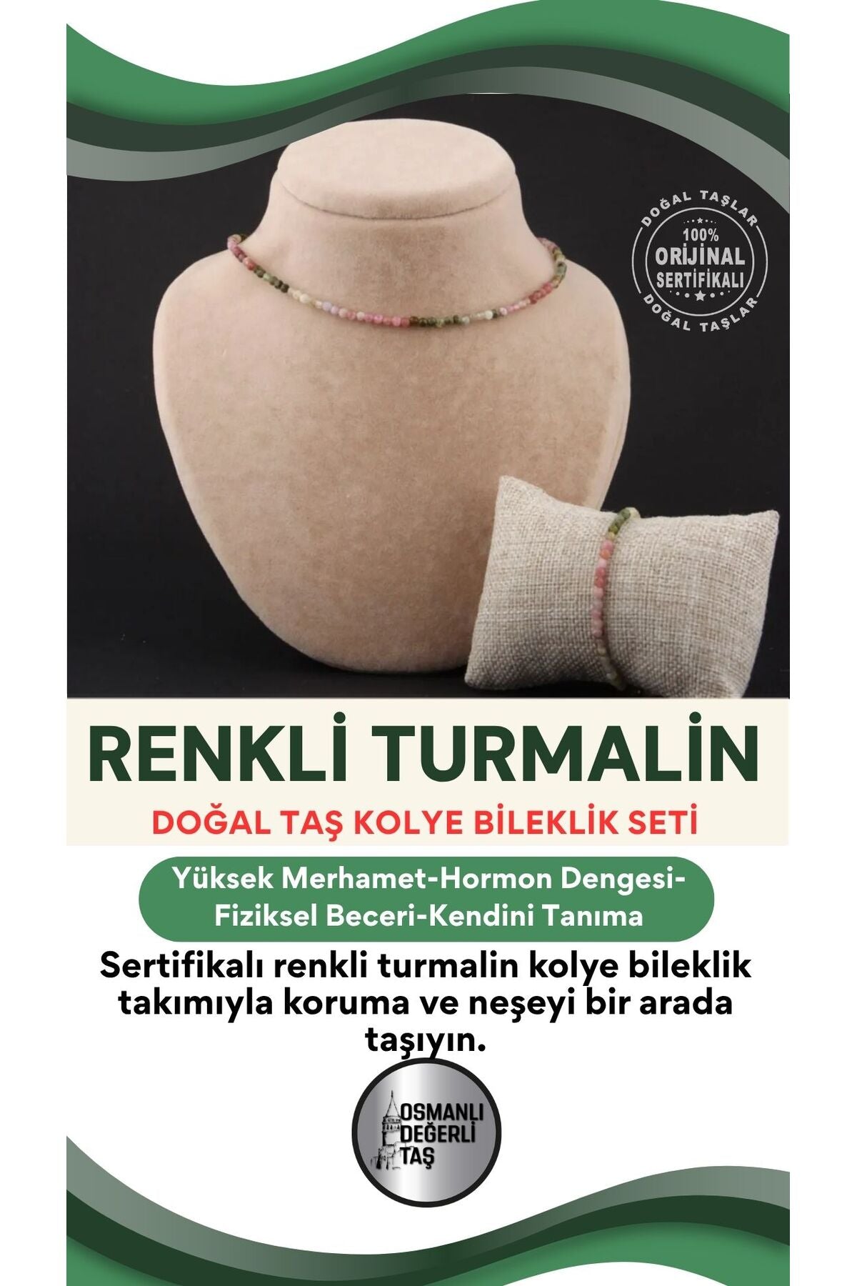 Sertifikalı Turmalin Renkli Kolye Bileklik Takım 4 Mm