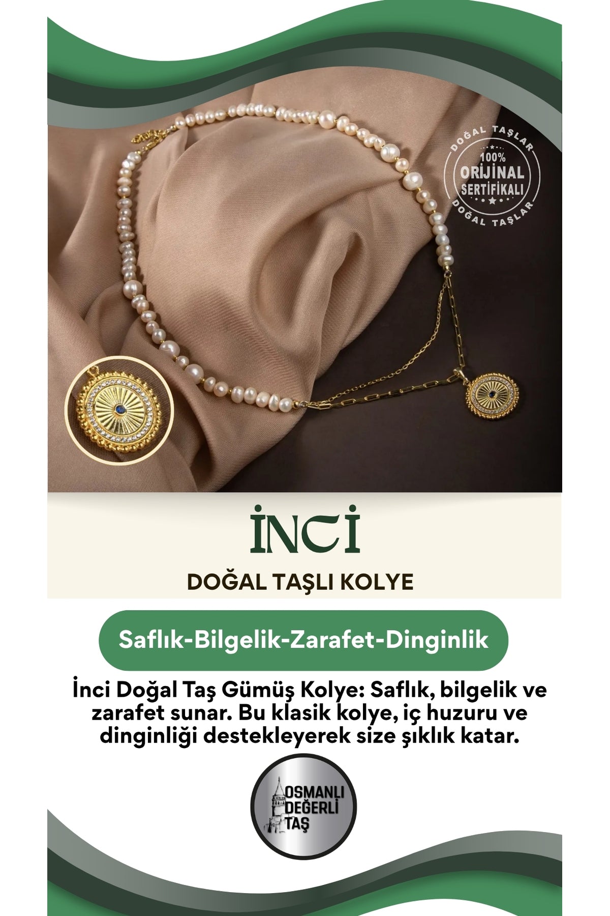 Inci Doğal Taş Gümüş Kolye