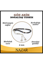 Sertifikalı Göz Akik Doğal Taş Tesbih 6 Mm, T200