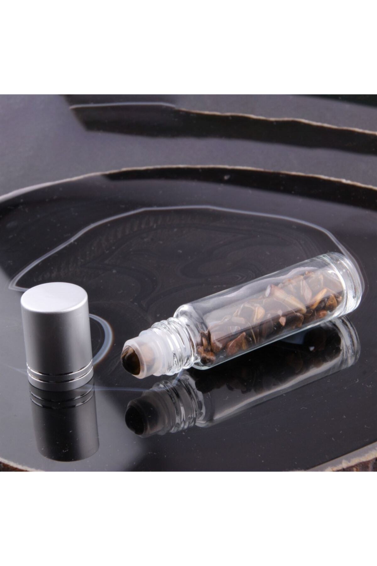 Sertifikalı Kaplan Gözü Taşı Doğal Taş Yüz Ve Cilt Esans Ve Yağ Şişesi - 10 Ml, 8 Cm Metal Kapak