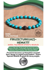 Sertifikalı Firuze(Turkuaz)-Hematit Doğal Taş Zirkon Aparatlı Bileklik ODT044