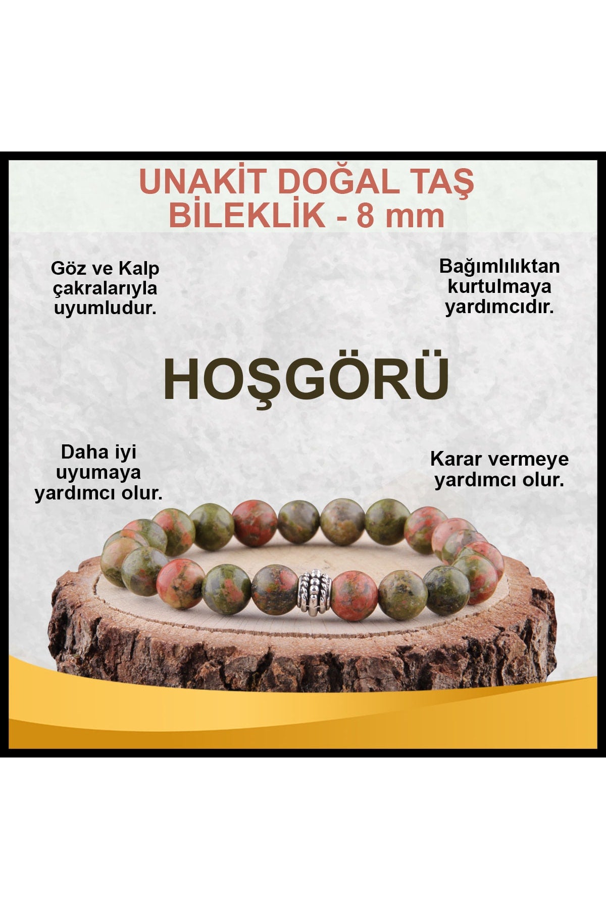 Sertifikalı Unakit Doğal Taş Bileklik 8 Mm - B513