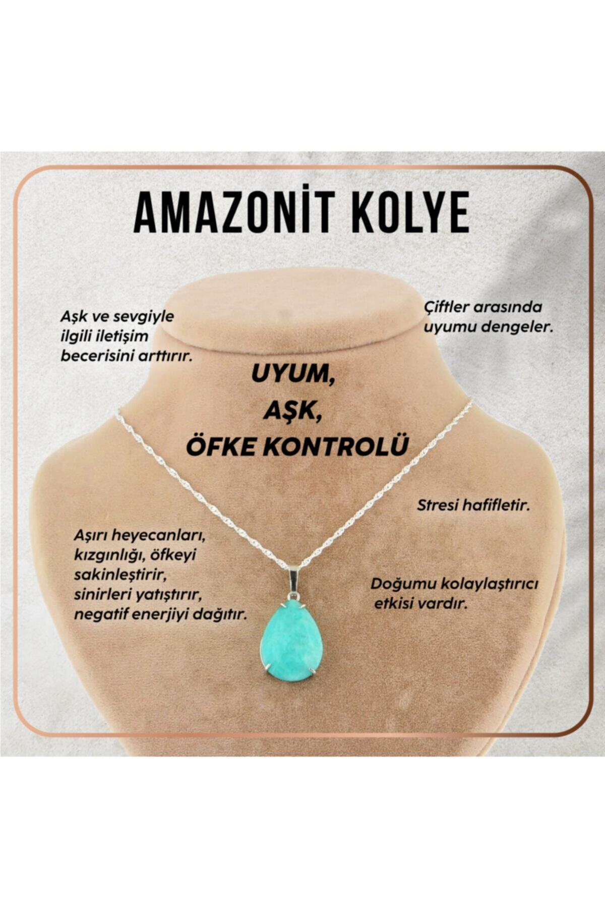 Sertifikalı Amazonit Kolye Ucu (GÜMÜŞ ZİNCİR HEDİYE) Pirinç Çerçeve