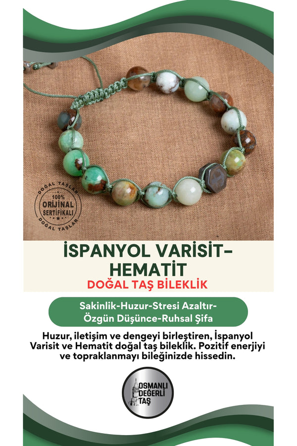 SERTİFİKALI krizopras - hematit Doğal Taş Bileklik