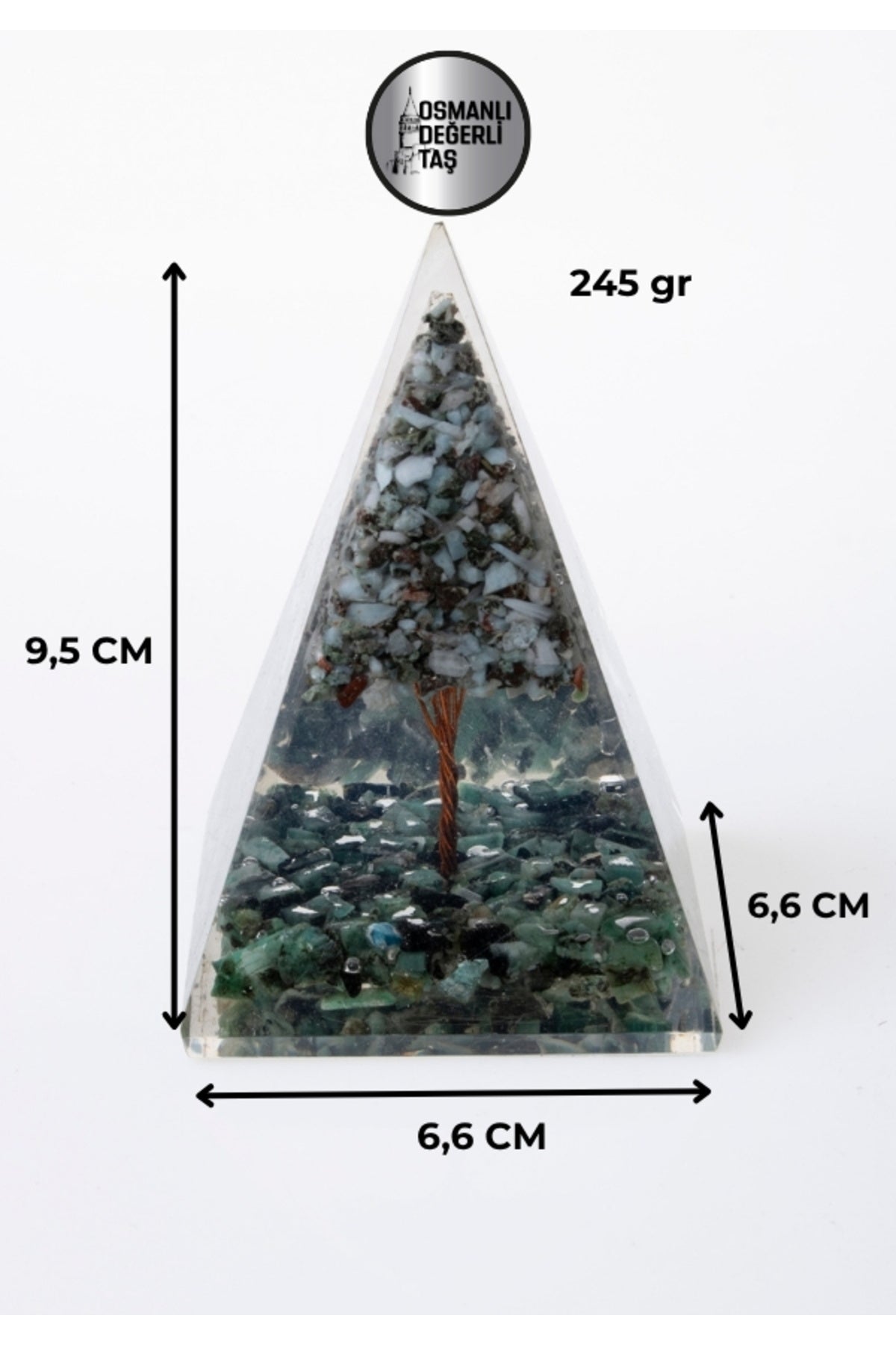 Sertifikalı Larimar-Zümrüt Doğal Taş Piramit P030