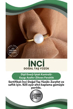 SERTİFİKALI İnci DOĞAL TAŞ YÜZÜK (925 ayar gümüş altın kaplama)
