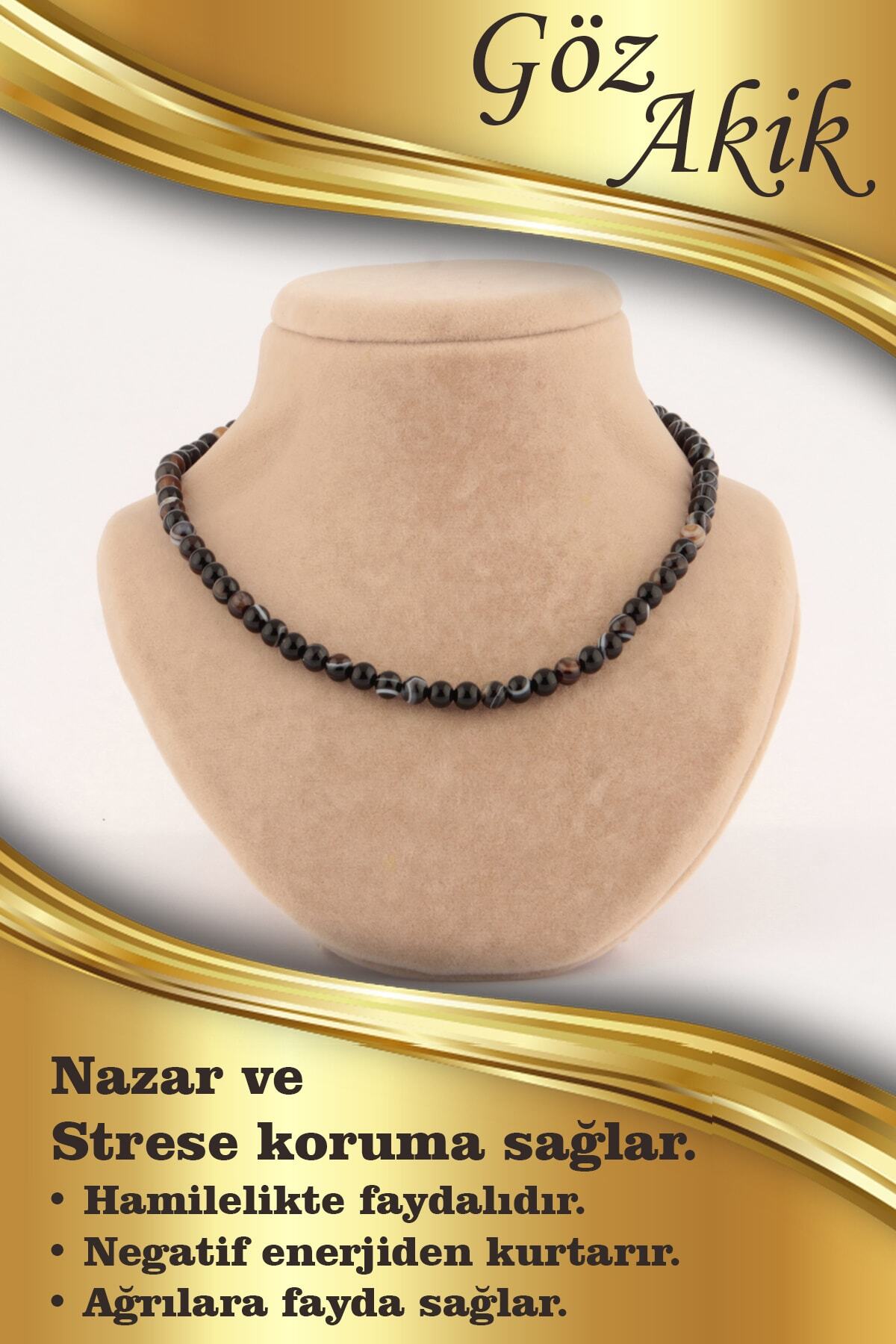 Sertifikalı Akik Siyah Göz 6mm Kolye(düğümsüz