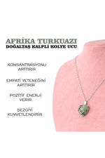 Sertifikalı Afrika Turkuazı Doğaltaş Kalpli Kolye Ucu, Gümüş Zincirle Beraber M439