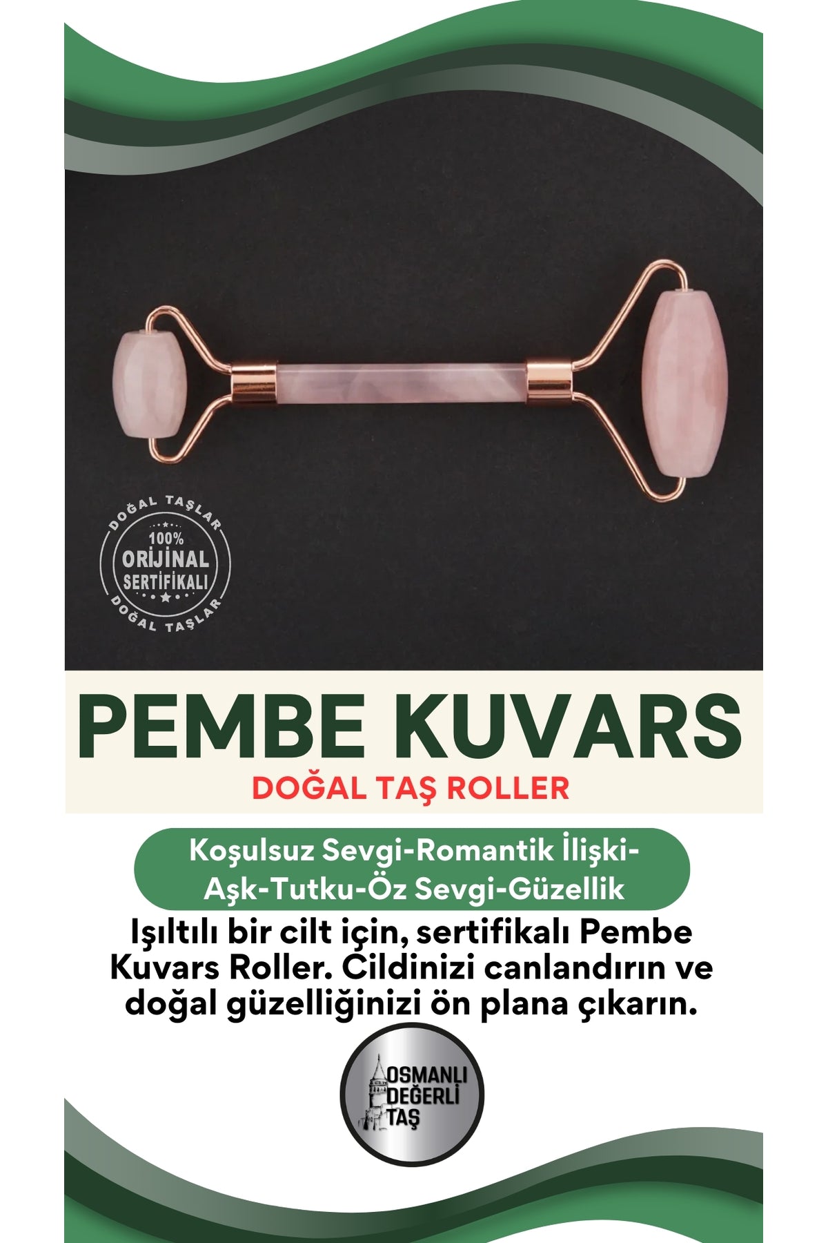 Sertifikalı Pembe Kuvars Roller Masaj Aleti
