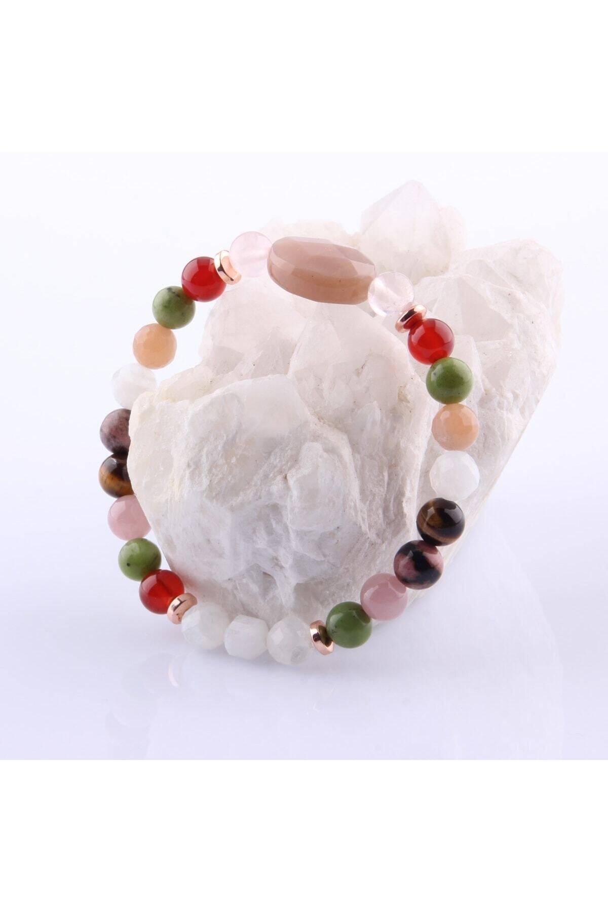 Sertifikalı İkizler Burcu Doğal Taş Bileklik Ay Taşı-güneş-yeşim-akik-rodonit-kaplan-pembe