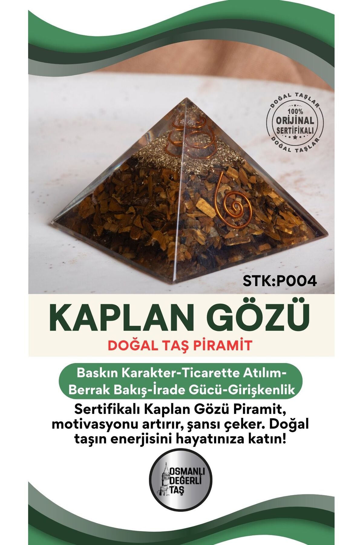 Sertifikalı Kaplan Gözü Doğal Taş Piramit No: 1 P004