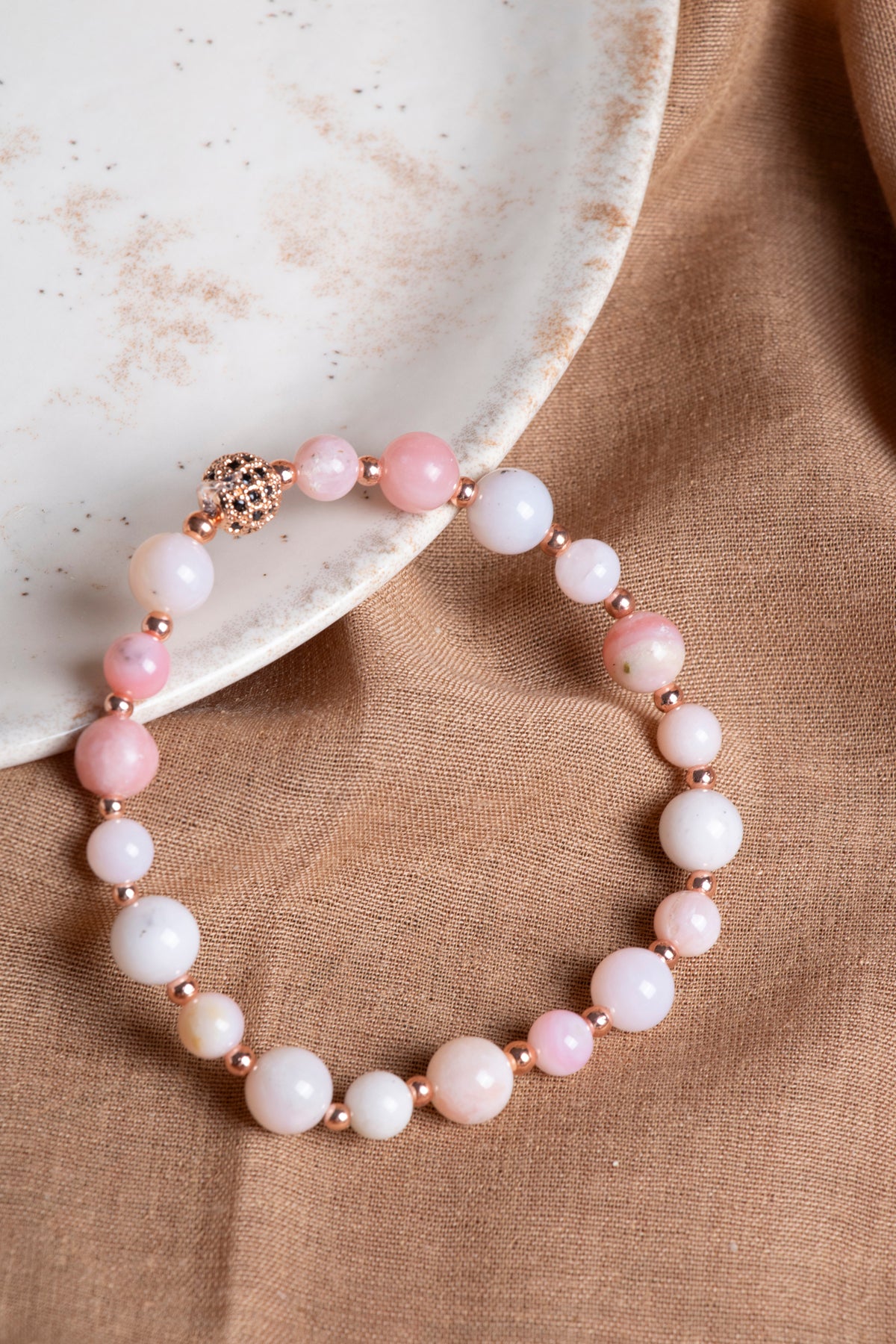 SERTİFİKALI Pembe Opal-Hematit Doğal Taş Bileklik 6-8 mm