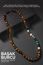 Başak Burcu Düğümlü Kolye Sertifikalı Doğal Taşlı (safir, Malahit, Granat Lal, Yeşim, Kaplan Gözü)