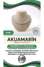 Sertifikalı Akuamarin Doğaltaş Kolye 8 Mm, M502