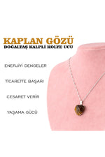 Sertifikalı Kaplan Gözü Doğaltaş Kalpli Kolye Ucu, Gümüş Zincirle Beraber M432