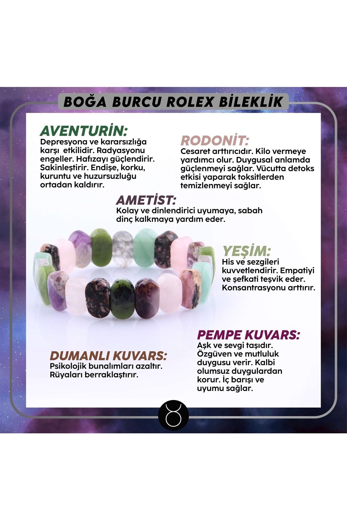 Sertifikalı Boğa Burcu Roleks Bileklik B086