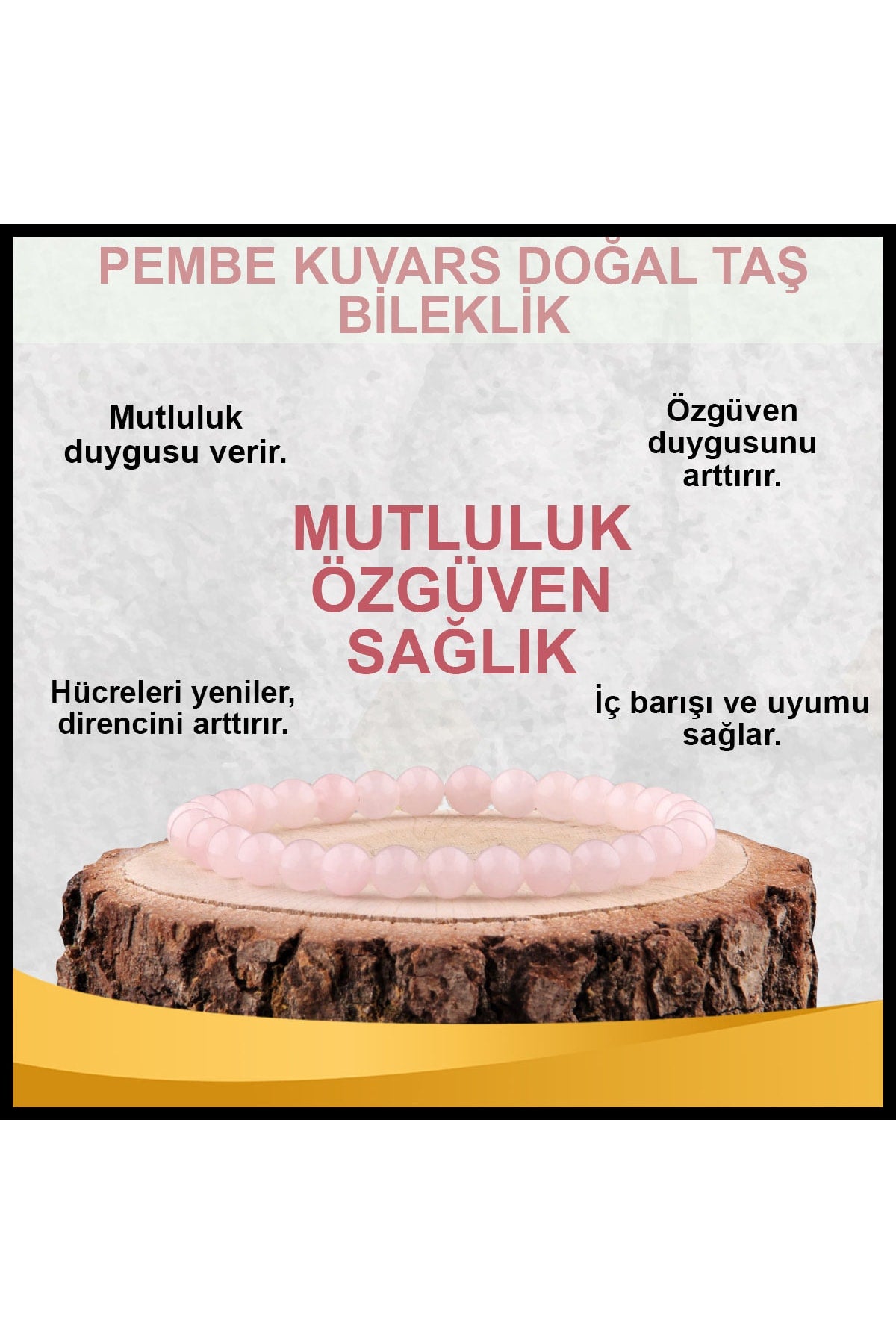 Sertifikalı Pembe Kuvars Doğal Taş Bileklik 6 Mm - B840