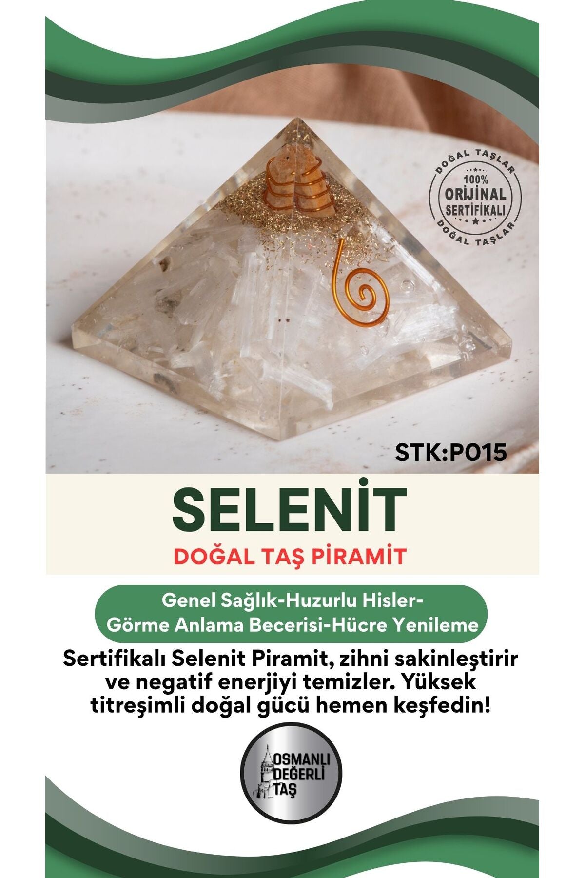 Sertifikalı Selenit Doğal Taş Piramit P015