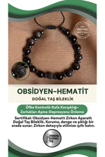 Sertifikalı obsidyen - hematit zirkon aparatlı Doğal Taş Bileklik