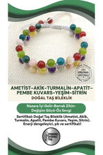 Sertifikalı Doğal Taş Bileklik-ametist,akik,turmalin,apatit,pembe Kuvars,yeşim,sitrin B606