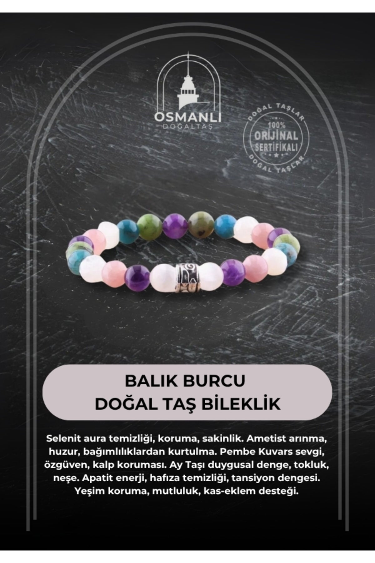 Sertifikalı Balık Burcu Doğal Taş Bileklik B084