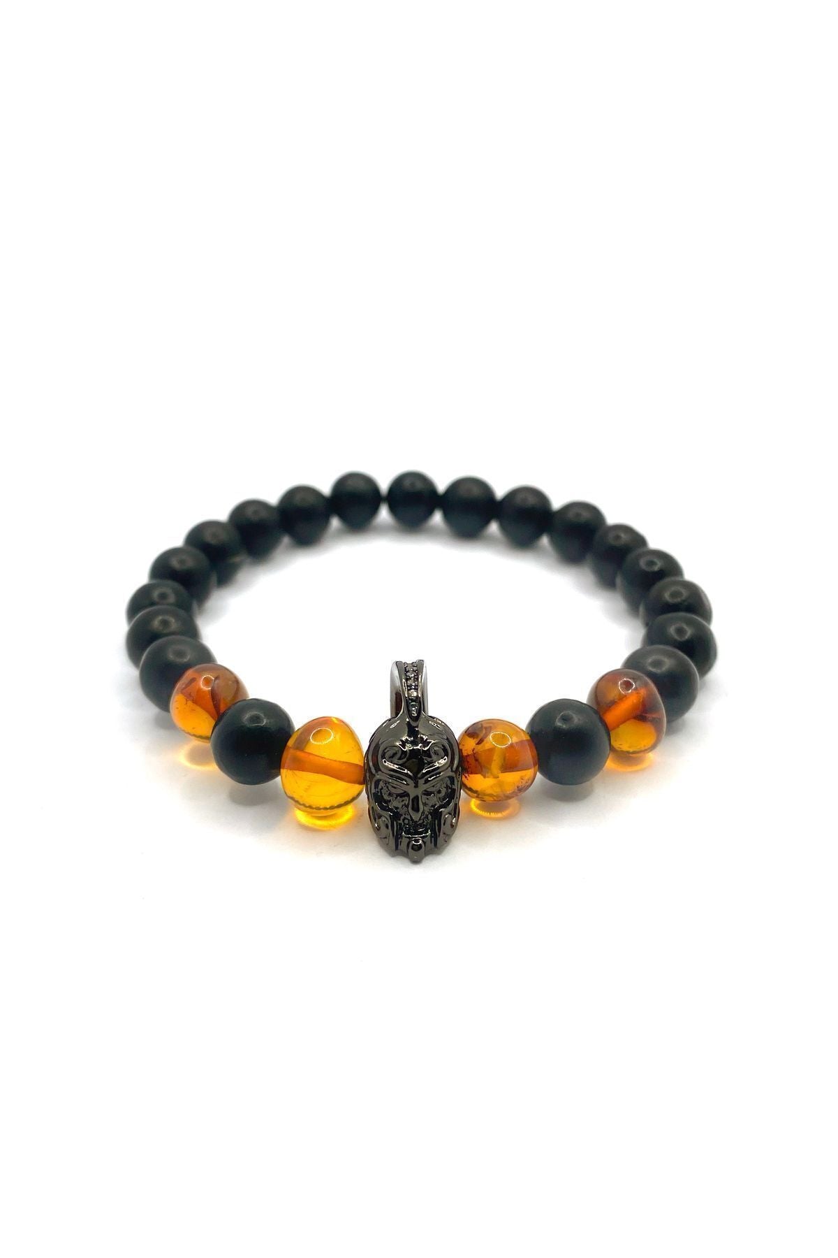 Kehribar Shungite Gladyatör Aparatlı 8mm Doğal Taş Bileklik