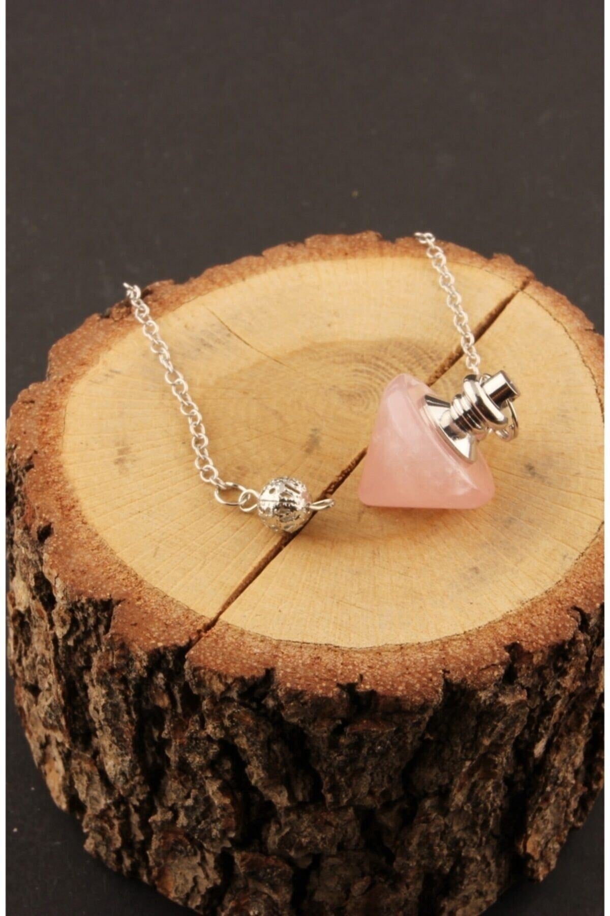 Sertifikalı Pembe Kuvars Doğal Taş Pandül - S002