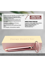 Sertifikalı Pembe Kuvars Doğal Taşı Titreşimli Roller Masaj Aleti 15 X 6 Cm Ma014