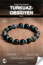 SERTİFİKALI Obsidyen-Firuze(Turkuaz) Doğal Taş 10mm Bileklik ODT192