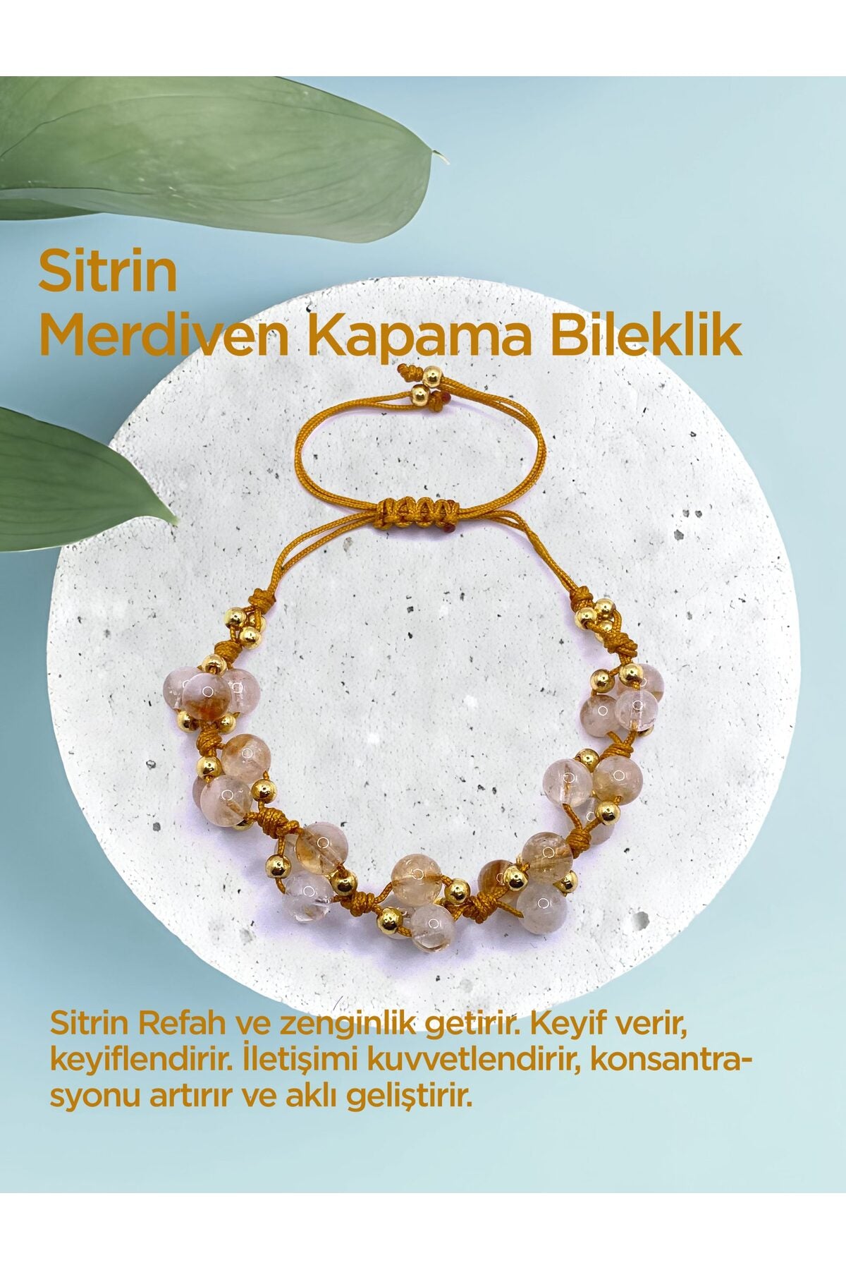 Sitrin Doğal Taş Merdiven Kapama Bileklik Özel Tasarım