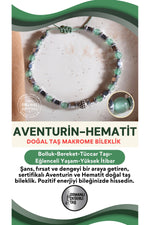 SERTİFİKALI Aventurin-Hematit Doğal Taş Makrome Ayarlanabilir Bileklik