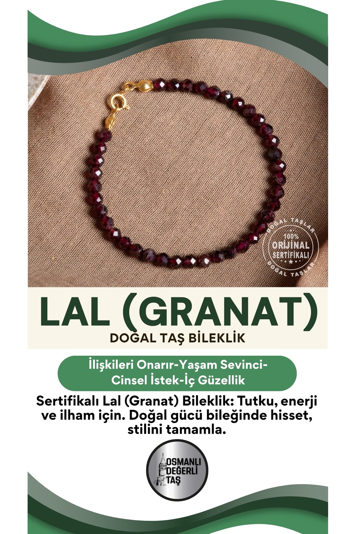 SERTİFİKALI Lal ( Granat ) Doğal Taş Bileklik