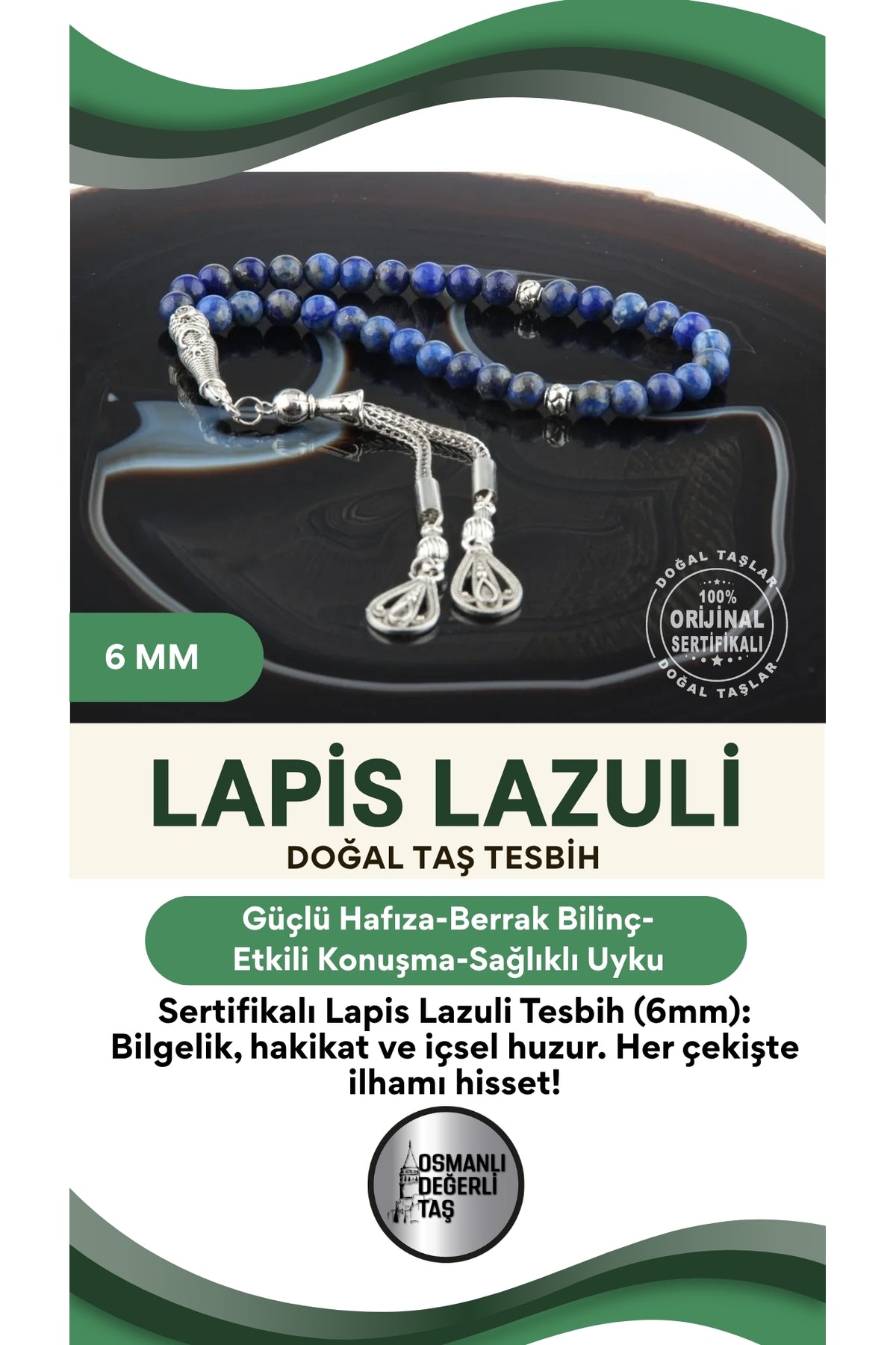 Sertifikalı Lapis Lazuli Doğaltaş Tesbih 6 Mm, T197