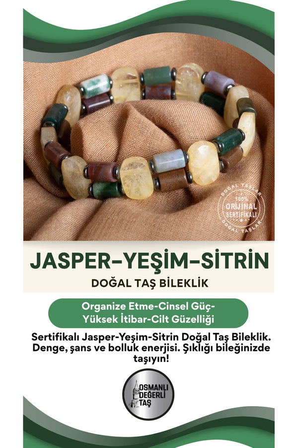 Sertifikal jasper - yeşim - sitrin doğal taş bileklik