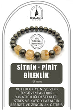 Sertifikalı Orijinal Hakiki 8mm Sitrin - Pirit Doğal Taş Misinalı Bileklik