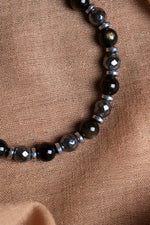SERTİFİKALI Hematit-Obsidyen Doğal Taş Ayarlanabilir Makrome Bileklik 6 mm