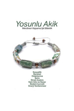 Sertifikalı Hakiki Orijinal Yosunlu Akik - Hematit  Doğal Taş İpli Bileklik (Köşeli Makrome Model)