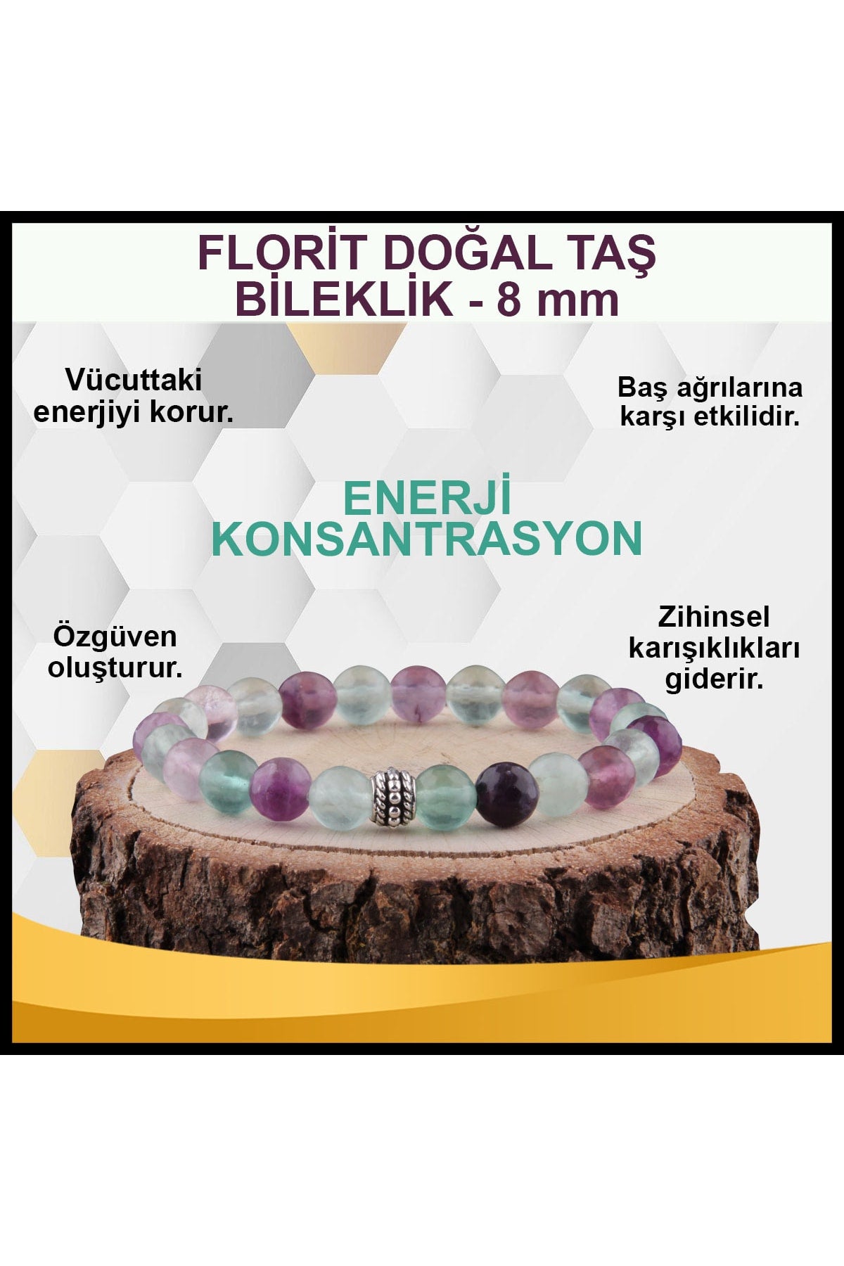 Sertifikalı Florit Doğal Taş Bileklik 8 Mm - B858